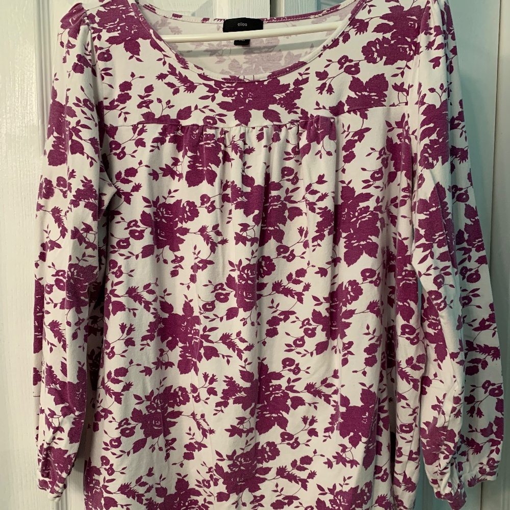 Ellos Floral Babydoll 3/4 Sleeve Top size Plus M
